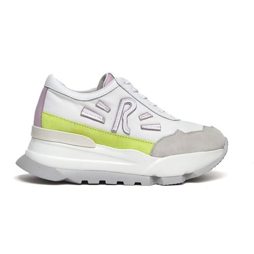 Rucoline sneakers aki 300 in tessuo bianco e inserti grigio rosa e giallo