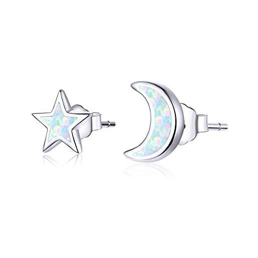 NewL orecchini a perno da donna con luna aperta e stella, 100% vero argento sterling 925
