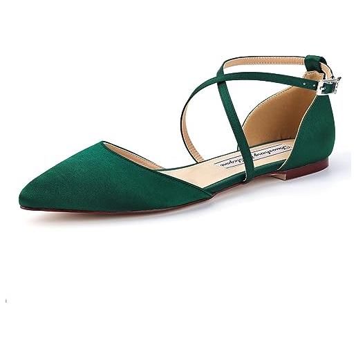 Duosheng & Elegant fc2322 sandali piatti scarpe in raso per matrimonio festa da sposa scarpe da sera punta chiuse scarpe da sposa verde scuro taglia 41