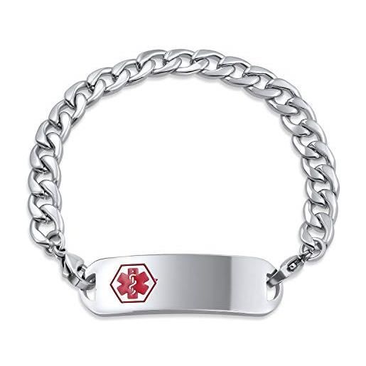 Bling Jewelry leggero personalizzato vuoto identificazione medici allarme medico id bracciale link per gli uomini in acciaio inox 8.5in