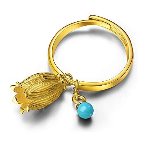 Lotus Fun s925 - anello da donna in argento sterling 925 a forma di colibrì, anello aperto fatto a mano, per donne e ragazze e argento, regolabile, colore: gold, cod. Lfjd