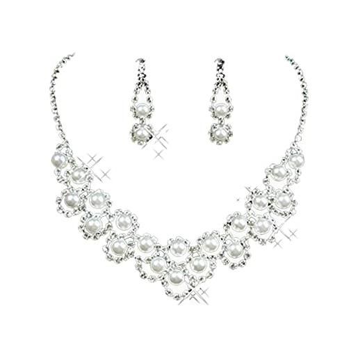 TreasureBay ba1524tb - elegante parure da sposa composta da collana e orecchini, dal design esclusivo, con diamanti in cristallo trasparente