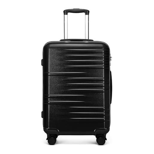 British Traveller valigia grande rigida 74,5cm bagaglio a mano abs+pc leggero trolley con tsa lucchetto(28 pollici, nero)