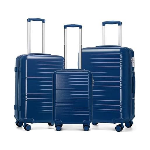 British Traveller set valigie da 3 pezzi 54cm/64cm/74,5cm valigia trolley rigida bagaglio a mano(blu)