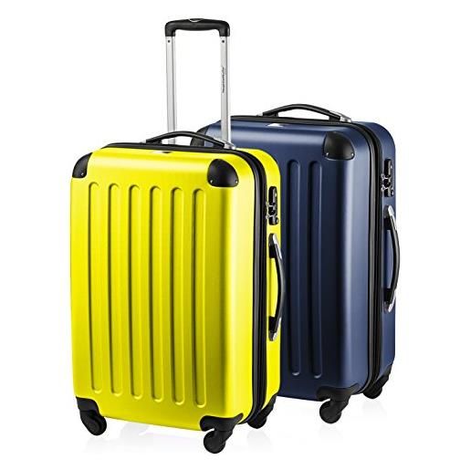 Hauptstadtkoffer - spree - set di 2 valigie trolley rigido con estensione, abs, tsa, 4 ruote, 65 cm, blu scuro-giallo