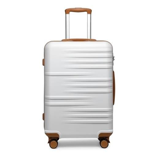 British Traveller valigia media rigida 64cm bagaglio a mano abs+pc leggero trolley con tsa lucchetto(24 pollici, bianco)