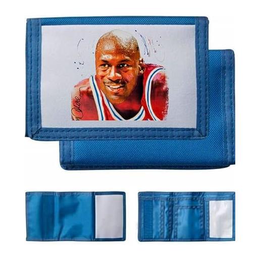 VINTRO michael jordan canvas bambini ragazze ragazzi portafoglio soldi regali pallacanestro per ragazzi ragazze 4 scomparti bambini tri fold wallet, blu, casual