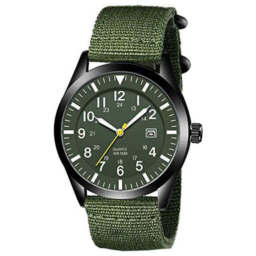 kieyeeno acciaio orologio da uomo da polso analogico quarzo, moda 30m impermeabile orologio multifunzione digitale watch sportivo business regalo da uomo. Verde