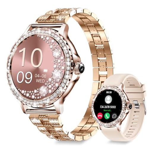 Fitonus smartwatch donna chiamate ble5.2, 1,3'' hd orologio smartwatch con notifiche messaggi/110+ sport/cardiofrequenzimetro/spo2/sonno, orologi fitness ip68 per android ios, regalo donna, oro rosa