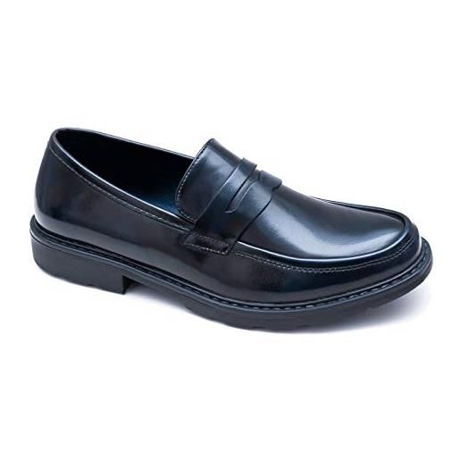 Evoga mocassini uomo class oxford ecopelle scarpe eleganti casual (blu, numeric_43)