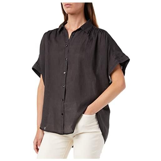 REPLAY blusa donna manica corta in lino, nero (blackboard 099), l