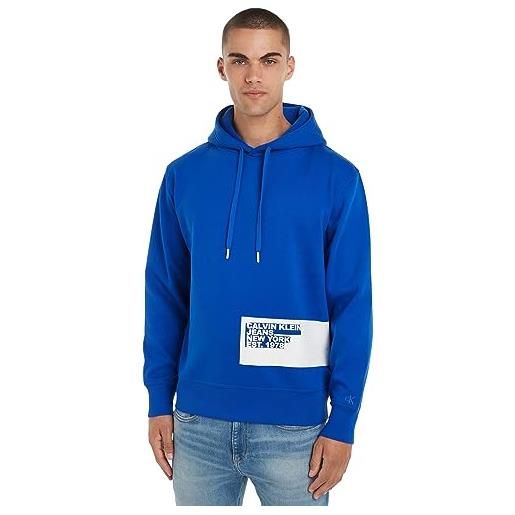 Calvin Klein Jeans stencil blocking logo hoodie j30j324102 felpe con cappuccio, blu (kettle blue), xs uomo