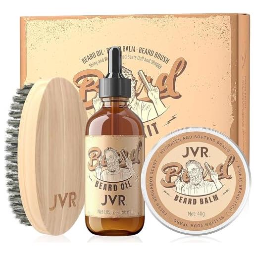 JVR kit barba per uomo, JVR set cura barba, regalo cura della barba professioni con olio, balsamo e spazzola, leviga la barba, idrata e aggiunge lucentezza e styling (giallo)