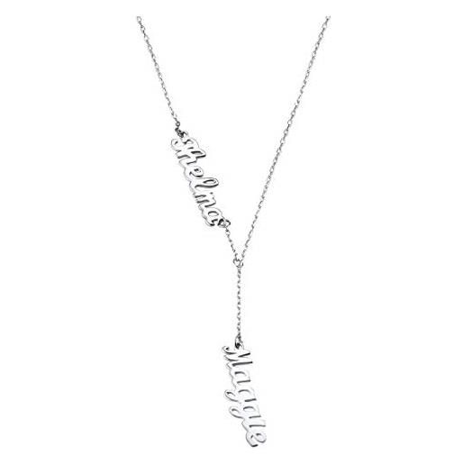 U7 collana personalizzata 2 nomi per donna ciondolo catena in acciaio inossidabile personalizzabile con 2 nome accessorio moda stile cursivo