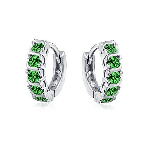 Bling Jewelry onda verde zirconia cubica rotonda cz piccolo kpop huggie orecchini a cerchio per le donne per gli uomini simulato smeraldo argento sterling