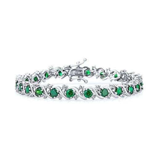 Bling Jewelry braccialetto di tennis dell'onda del aaa della cz simulato verde smeraldo della zirconia cubica rotonda dell'insieme di prong di fantasia per la sposa di ballo delle donne placcata argento 7 pollici