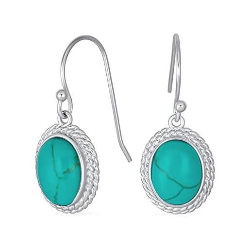 Bling Jewelry stile occidentale turchese blu milgrain cavo bordo ovale gemstone orecchini a goccia per le donne. 925 sterling silver filo gancio di pesce