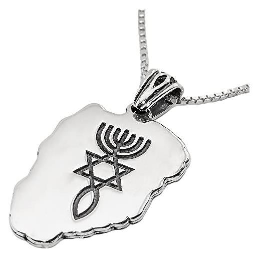 Blue White Shop ciondolo in argento con sigillo messianico gioielli cristiani ebrei argento 925, argento, nessuna pietra preziosa