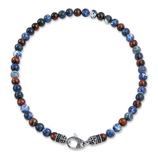 Bling Jewelry bali style gemstone blue sodalite brown tiger eye ball bead collana per gli uomini le donne in acciaio inox gancio di chiusura