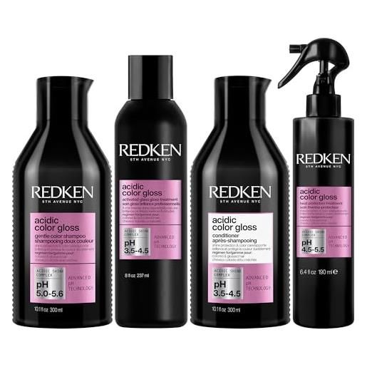Redken, shampoo per capelli colorati, 300 ml + trattamento gloss per capelli colorati, 237 ml + balsamo per capelli colorati, 300 ml + trattamento termoprotettore senza risciacquo, 190 ml