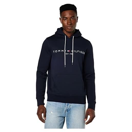 Tommy Hilfiger logo hoody felpa, jet black, s uomo