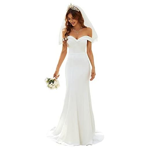 Ever-Pretty abiti da sposa e cerimonia semplici a sirena lunghezza del piano eleganti da donna con dalla spalla bianco 48eu