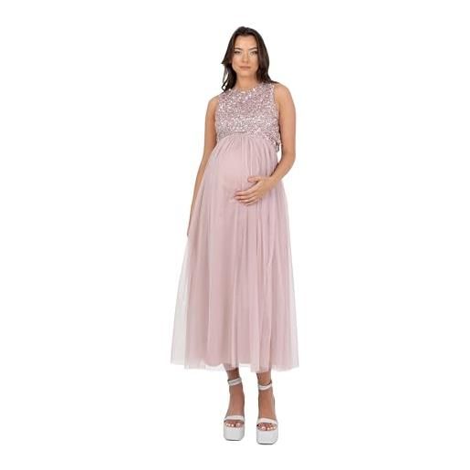 Maya Deluxe womens ladies maternity dress for pregnant wedding guest midaxi sleeveless sequin embellished tulle crew neck bridesmaid vestito da damigella d'onore, soft pink, 50 da donna