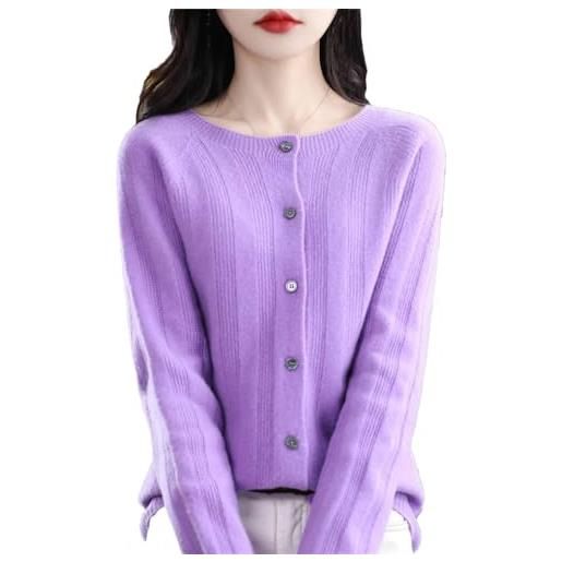 Generic autunno inverno lana merino donne cardigan o-collo cashmere maglione coreano top, viola, s