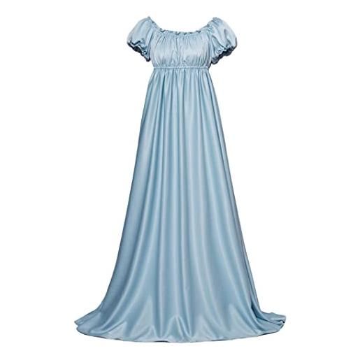 Generic hzsling - abito da donna, stile vintage, stile regency, con maniche a sbuffo, stile impero, blu, m