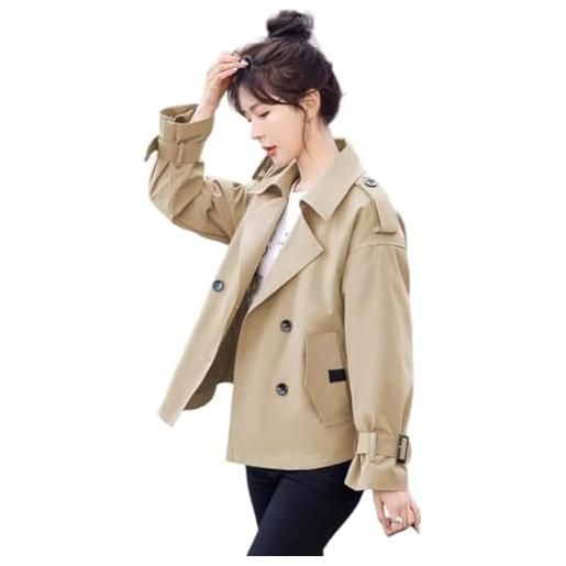 Yeooa giacca a vento da donna doppiopetto street fashion casual versione coreana di giacche primaverili e trench corto con risvolto classico antivento (marrone, xl)