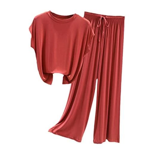 keusyoi pigiama in cotone modale da donna 2 pezzi set estivo sciolto senza maniche girocollo vestiti per la casa pigiama pantaloni set, rosso, xl