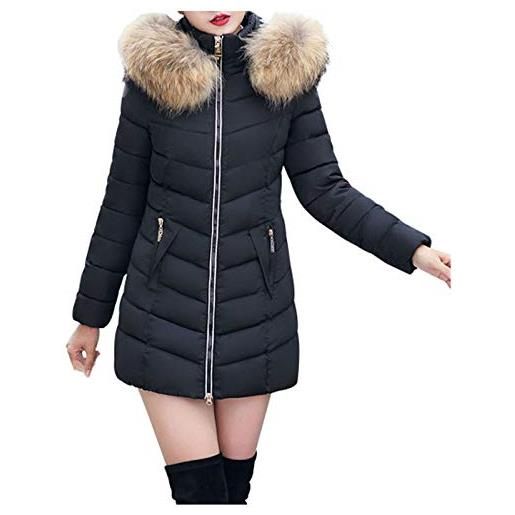 Generico giacca con cappuccio da donna, cappotto invernale piumino cappotto invernale donna piumino cappotti eleganti caldo outwear trench giubbotto con zip e tasche (black, l)