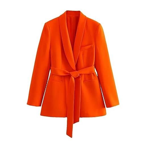 Fnfmrfmr giacca da donna lunga arancione con giacca a maniche lunghe, cintura monopetto, blazer da ufficio basic orange s
