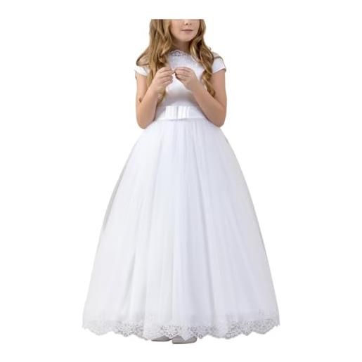 Generisch pizzo fiori ragazza abiti cinghia vestito prima comunione abito principessa compleanno vestito partito abiti bambini, bianco, 134 cm