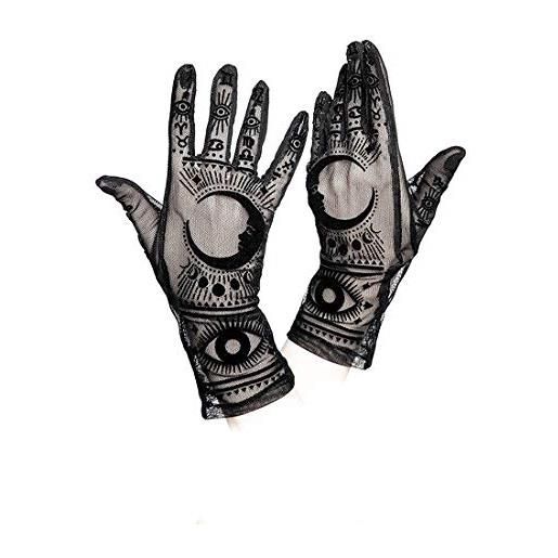 Restyle fortune teller gotico luna zodiaco design guanti in maglia nera da donna