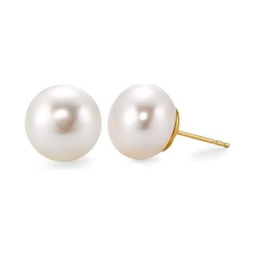 PERORNO orecchini con perle coltivate e argento dorato in oro 18 carati, misura 6-6,5 mm, colore bianco e lucentezza e alto oriente, 6.5-7 mm, argento sterling, perla
