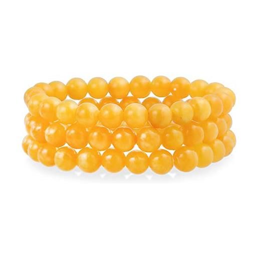 Bling Jewelry set di gemme di 3 perle rotonde di quarzo giallo miele 8mm impilabili braccialetto stretch per le donne adolescenti unisex strand
