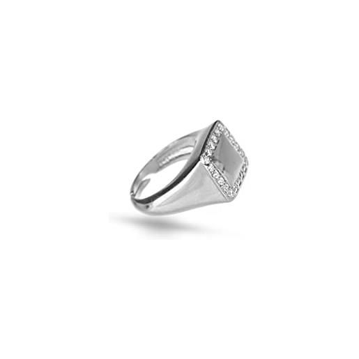 Donipreziosi anello chevalier da mignolo in argento 925% regolabile quadrato con zirconi - anello donna e ragazza (argento)