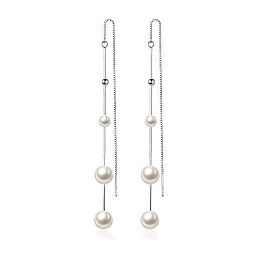 SLUYNZ 925 orecchini pendenti di perle in argento sterlina catena per donne ragazze adolescenti orecchini pendenti di perle infila nappa da sposa orecchini pendenti