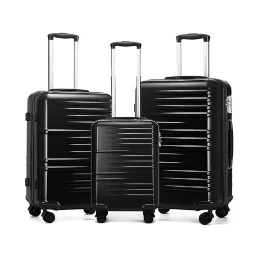 British Traveller set valigie da 3 pezzi 54cm/64cm/74,5cm valigia trolley rigida bagaglio a mano(nero)