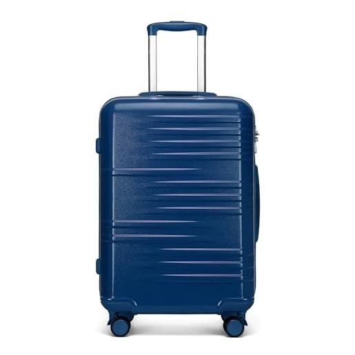 British Traveller valigia grande rigida 74,5cm bagaglio a mano abs+pc leggero trolley con tsa lucchetto(28 pollici, blu)
