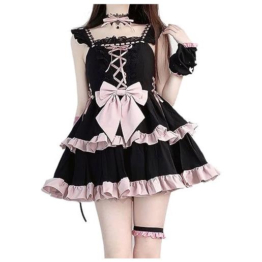 SHANHE harajuku giapponese kawaii girl lolita dress street gothic lolita black strap dress bow bandage princess lolita cake dress abito per sole fanciulle, s