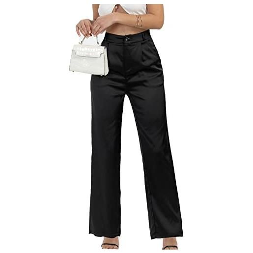 Fakanhui abito da donna in raso a gamba dritta e setosa pantaloni elasticizzati pantaloni da lavoro, nero dritto01, xl
