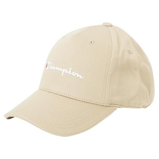 Champion icons accessories - 805973 woven cotton twill script logo cappellino da baseball, beige, taglia unica unisex - adulto ss24
