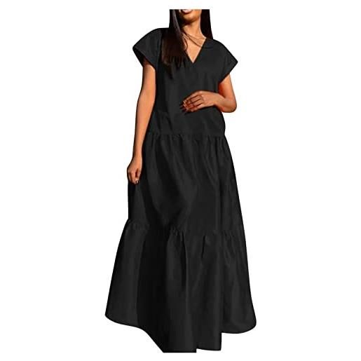 Generico vestito medievale donna - abito estivo casual da donna abito lungo con scollo a v solido abito camicia elegante camicia abito
