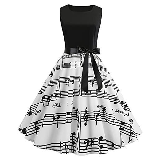 Fmkaieo 1950 retrò rockabilly polka vestito da audery swing abito da cocktail vestito retrò giuntura senza maniche girocollo con stampa di note musicali