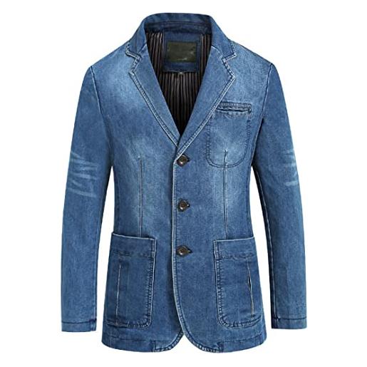 Bciopll giacca in denim da uomo autunno inverno cotone casual giacca slim fit abiti jeans blazer, 1, xxxxl