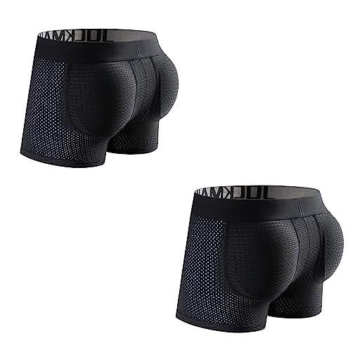 JOCKMAIL confezione da 2 boxer da uomo imbottiti per migliorare i glutei mutande maschili confezione da 2, nero, medium