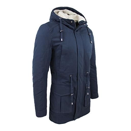 Mat Sartoriale giubbotto parka uomo blu casual slim fit giacca invernale con pelliccia (xl)