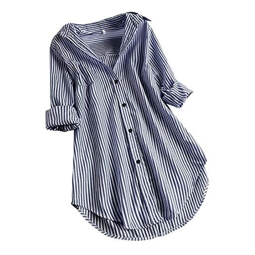 Generic toupko plus size button down camicie per le donne manica lunga spacco laterale oversize business casual workwear ufficio camicetta top, blu navy, bianco. , 3xl